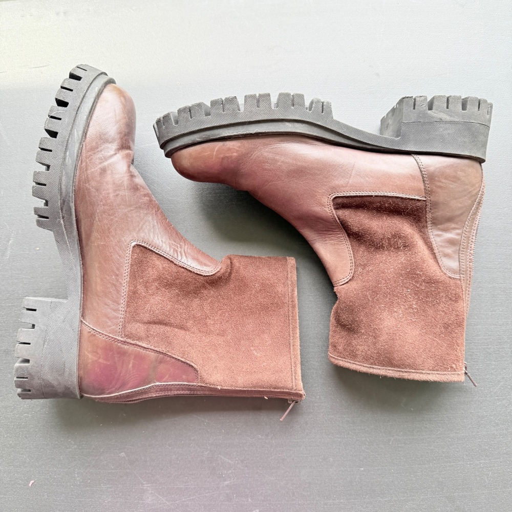 Larnica Brown Leather Suede Lug Sole Faux Fur Lined Boots Size 40 Made‎ in Italy